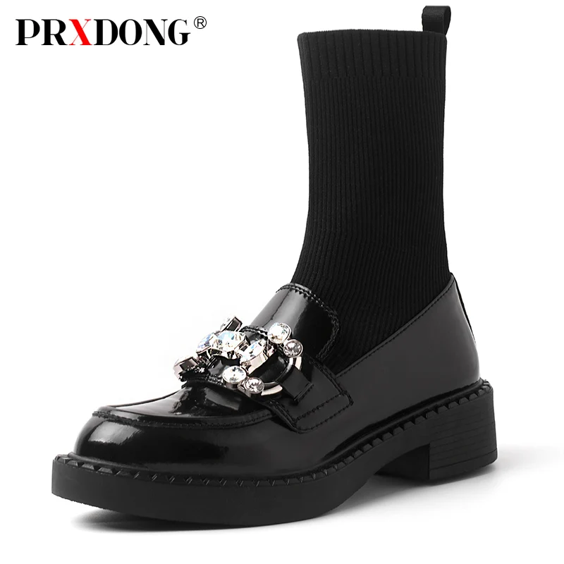

PRXDONG Women's Shoes New Classics Genuine Leather Autumn WInter Warm Shoes Woman Ankle Boots Black Brown Crystal Dress Casual
