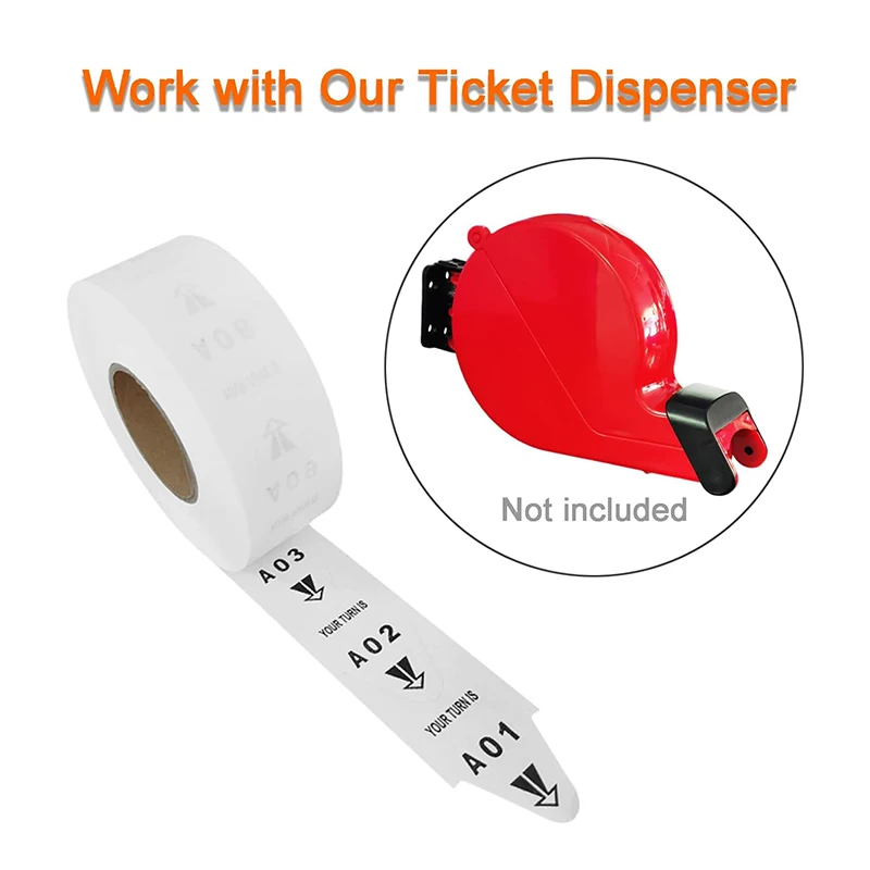 2-Digit Take-A-Number Tickets Turn-O-Matic-3000 Tickets/Roll For K-T Ticket Dispenser 6 Groups Queue Number From A01-E99 White