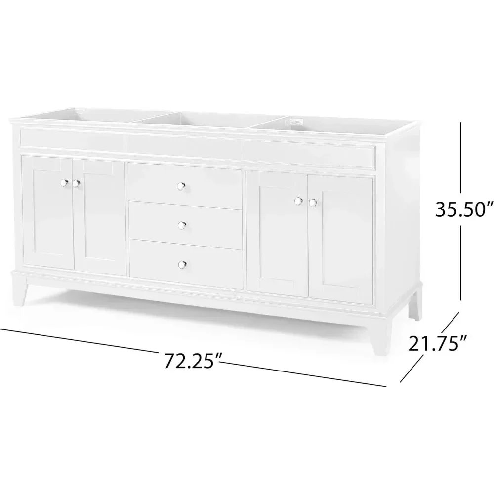 61" Double Sink Bathroom Vanity with Marble Top, Solid Wood Bathroom Vanity with 3 Drawers and 4 Doors, Vanities