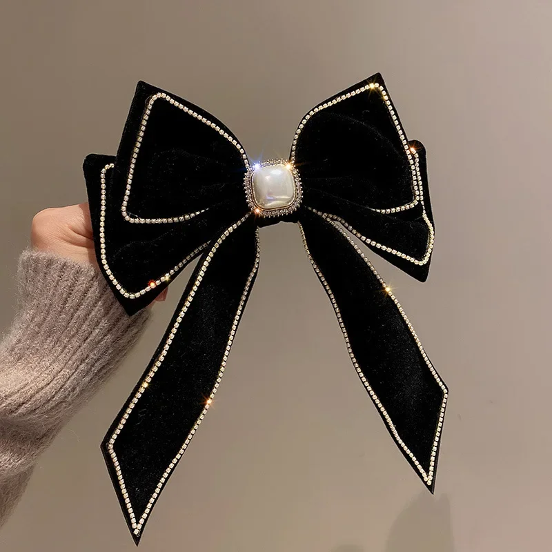 Korean Velvet Bow Hair Pins Fabric Rhinestone Pearl Hair Clips for Women Luxulry Jewelry Spring Clip Gils Hair Accessories velvet jewelry box pearl necklace box gift box jewelry packaging box