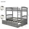 Wooden Bunk Bed Twin Over Twin Size with Trundle and 3 Storage Drawers, Detachable Bunkbeds Frame for Kids Teens Adults Bedroom 3