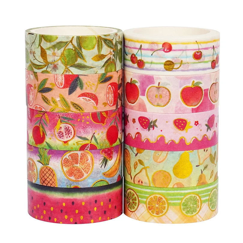 Adhesive Tape Washi Tape Decorative Tape Masking Tape 10Pcs Fruit Washi Tapes Strawberry Decorative Adhesive Tape Gold Foil Washitape Journal Diary Scrapbooking Supplies
