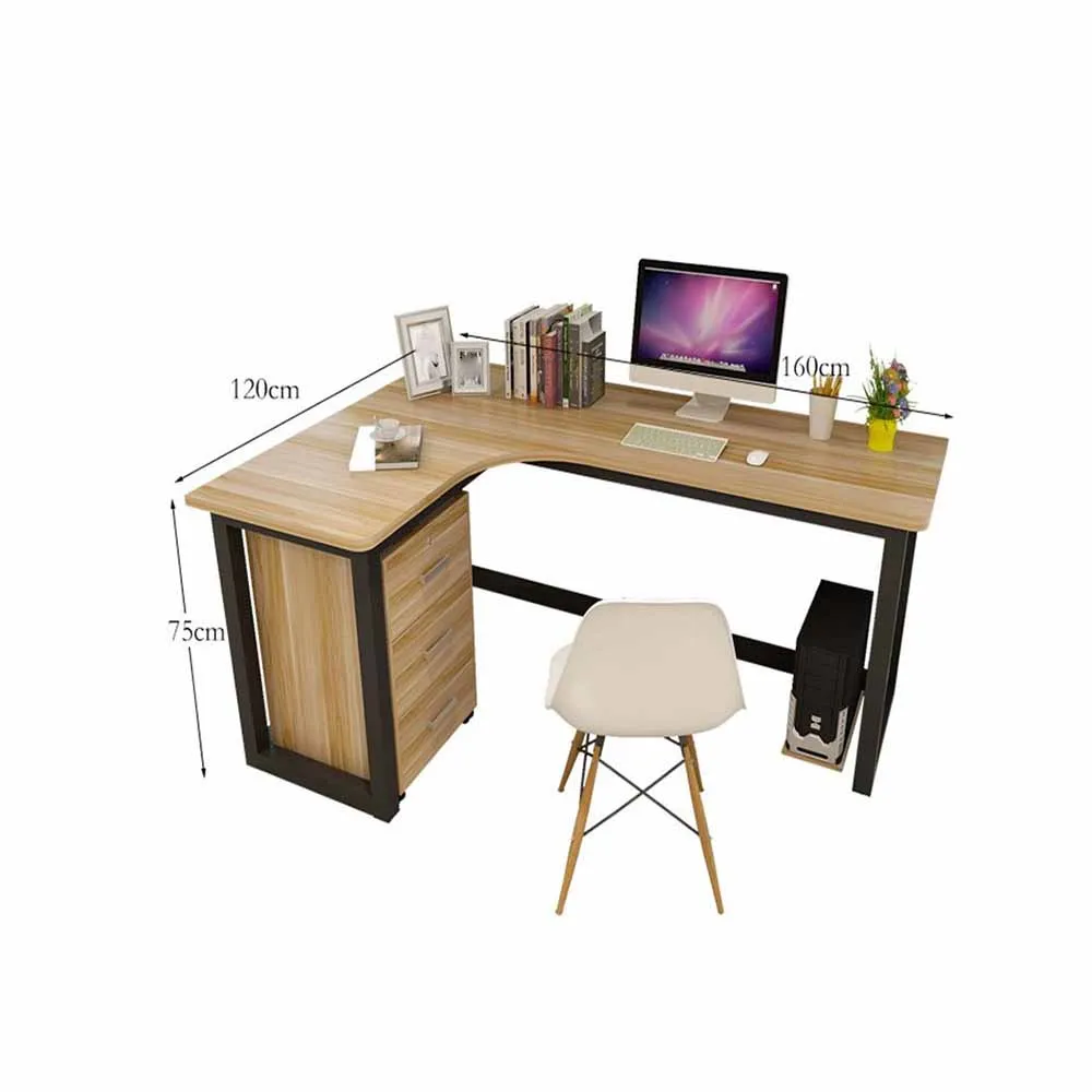 Office Minimalist Household Use Corner Computer Desk L-Shaped Table With High Strength Steel Frame Board For Bedroom Study