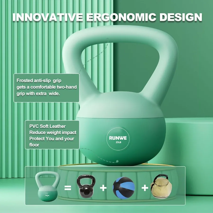 Soft Kettlebell - Weight Options for 25 LB Strength Training Kettlebells Weight Iron Sand Filled Shock-Proof Hand Weights for Wo