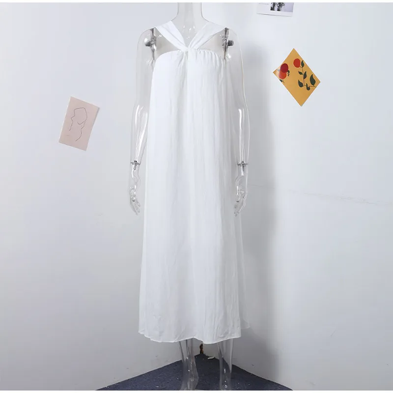 Elegant Solid Halter Women Long Dress Sleeveless Backless Female Maxi Dress Spring Summer New Fashion Lady High Street Robe