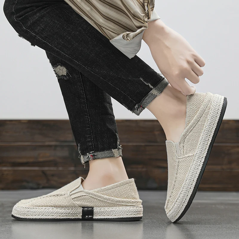 Summer Casual Loafers Men Breathable Slip On Urban Shoes Men Classic Linen Canvas Sneakers Male Light Flats Lazy Shoes Cheap 4
