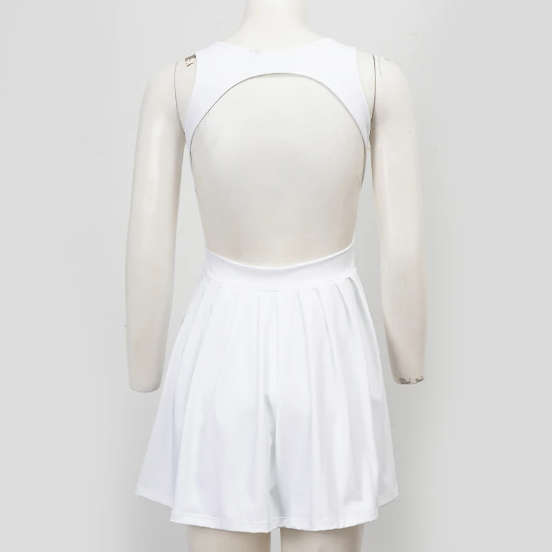 Sean Tsing Tennis Golf Wear Dress For Women White Backless Pleated Outdoor Sport with Short Fitness Training Badminton Mujer