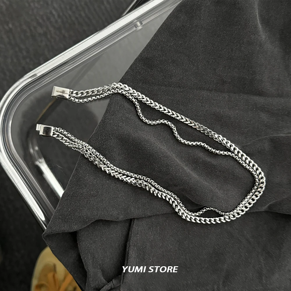 Hip-Hop Titan Stahl Doppel Kubanischen Halskette Für Mann Retro Einfache Kein Verblassen Schlüsselbein Pullover Kette Halsband Straße Schmuck Großhandel – Detail 6