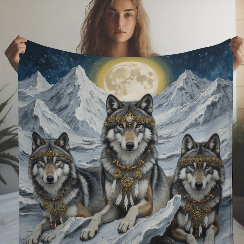 Dream Catcher Wolf Print Blanket Soft Throw Blanket for Home Bedroom Bed Sofa Travel Office Solid Cover Blanket