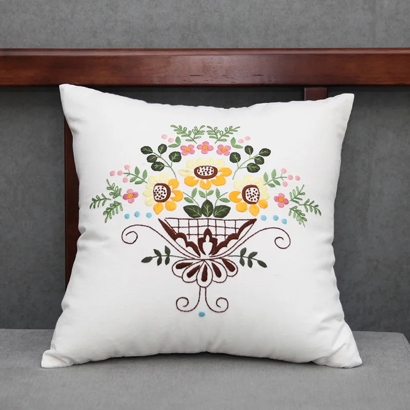 Cross Stitch Kit Cross Embroidery Painting YN45- Cross Stitch Floral Pastoral Style Pillow