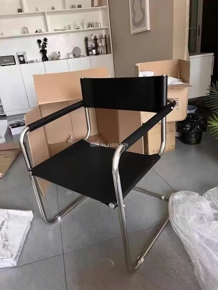 Description Picture 5 of itemChair Designer Single Sofa Stainless Steel Chair Living Room Medieval Stainless Steel Saddle Leather Leisure Chair