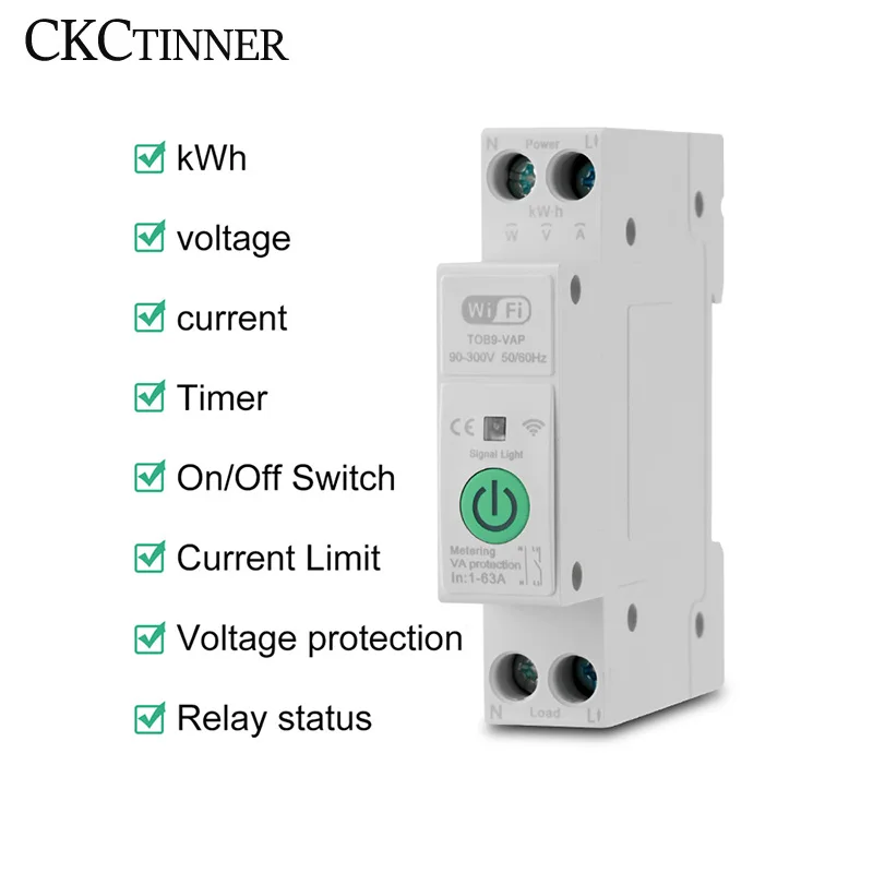 TUYA WIFI Smart Switch Circuit Breaker 63A 1P Power Metering Monitoring Timer Relay for Smart Home wireless Remote Control