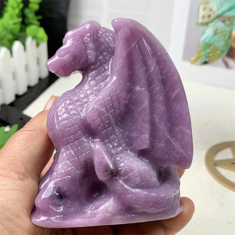 

Natural Purple Mica Dragon Carving Fashion Home Decoration Healing Crystal Powerful Energy Wicca Decor Gift 1PCS