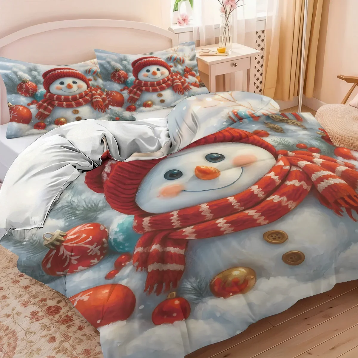 3pcs Cartoon Santa Claus Print Coreless Duvet Set Multi Size Bedroom Dormitory Bedding Decoration Comfortable Machine Washable