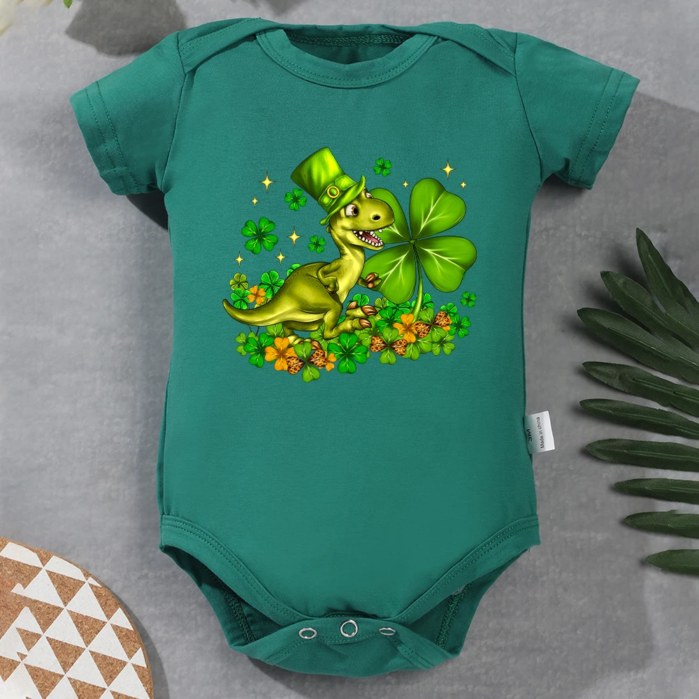 

Clover Dinosaur Print Newborn Clothes Green St. Patrick's Day Baby Boy Bodysuit Urban Streetwear Fashion Toddler Girl Jumpsuit