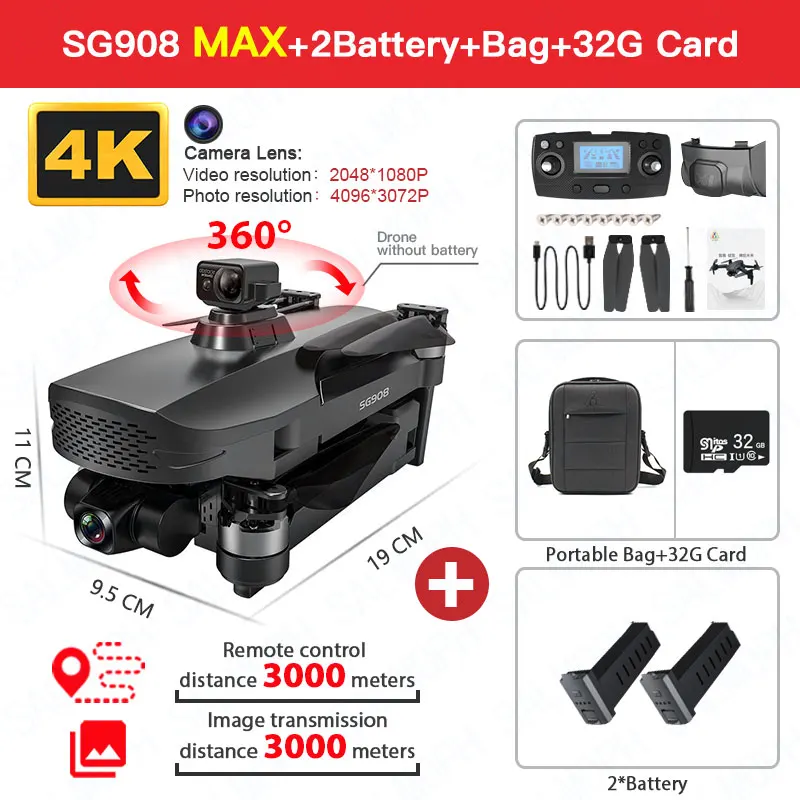 New SG908 MAX / SG908 Pro 4K Profesional Camera Drone With WiFi 3KM GPS 3-Axis Gimbal Obstacle Avoidance RC Quadcopter Drone big remote control helicopter RC Helicopters