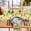 Summer Lemon Theme Linen Table Runner Holiday Wedding Party Decor Watercolor Summer Farmhouse Table Runners Dining Table Decor 3