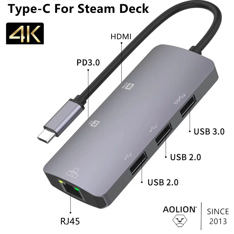 Aolion 6 In 1 Usb C 4K Hub Adattatore Hdmi Per Steam Deck Tv Docking Stationvideo Rj45 Convertitore Hdmi Per Nintendo Switch Ole/Pc