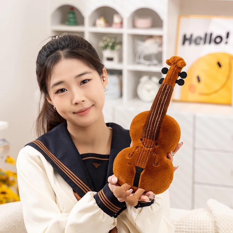 Cute Musical Plush Toys Soft Violin Guitar Pipa Tuning Fork Note Stuffed Doll Instrument Gift for Kid Music Lover Birthday Gifts