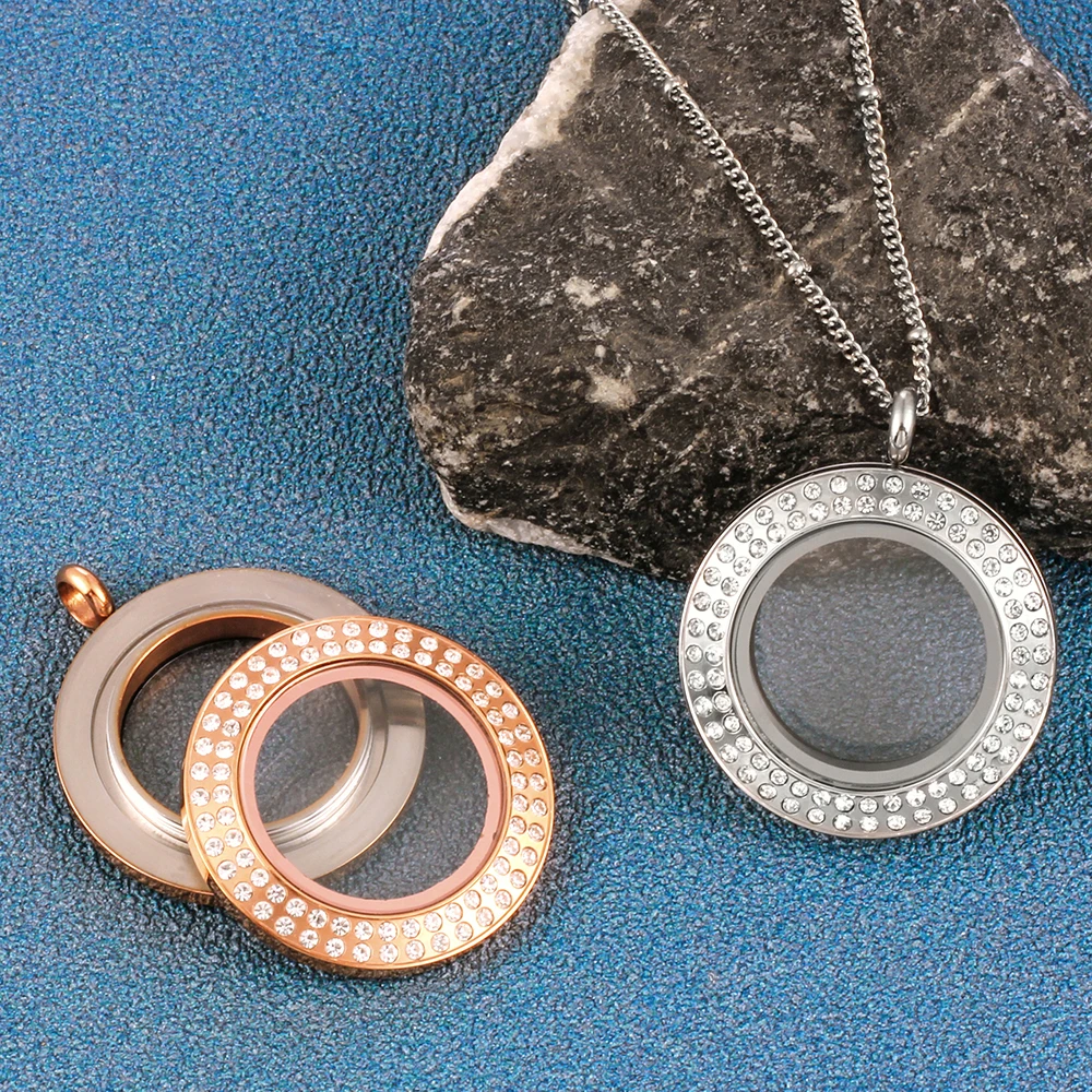 Wholesale Waterproof 28mm 33mm Twist Open Stainless Steel Round Floating Locket Pendant Plain Glass Lockets 4