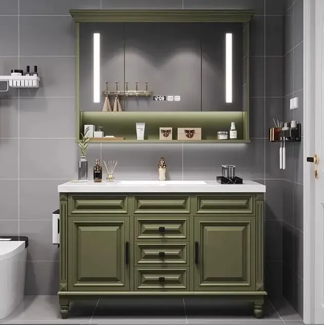 American Style Floor Free Standing Sintered Stone Bathroom Vanity Cabinet Set With Counter Top