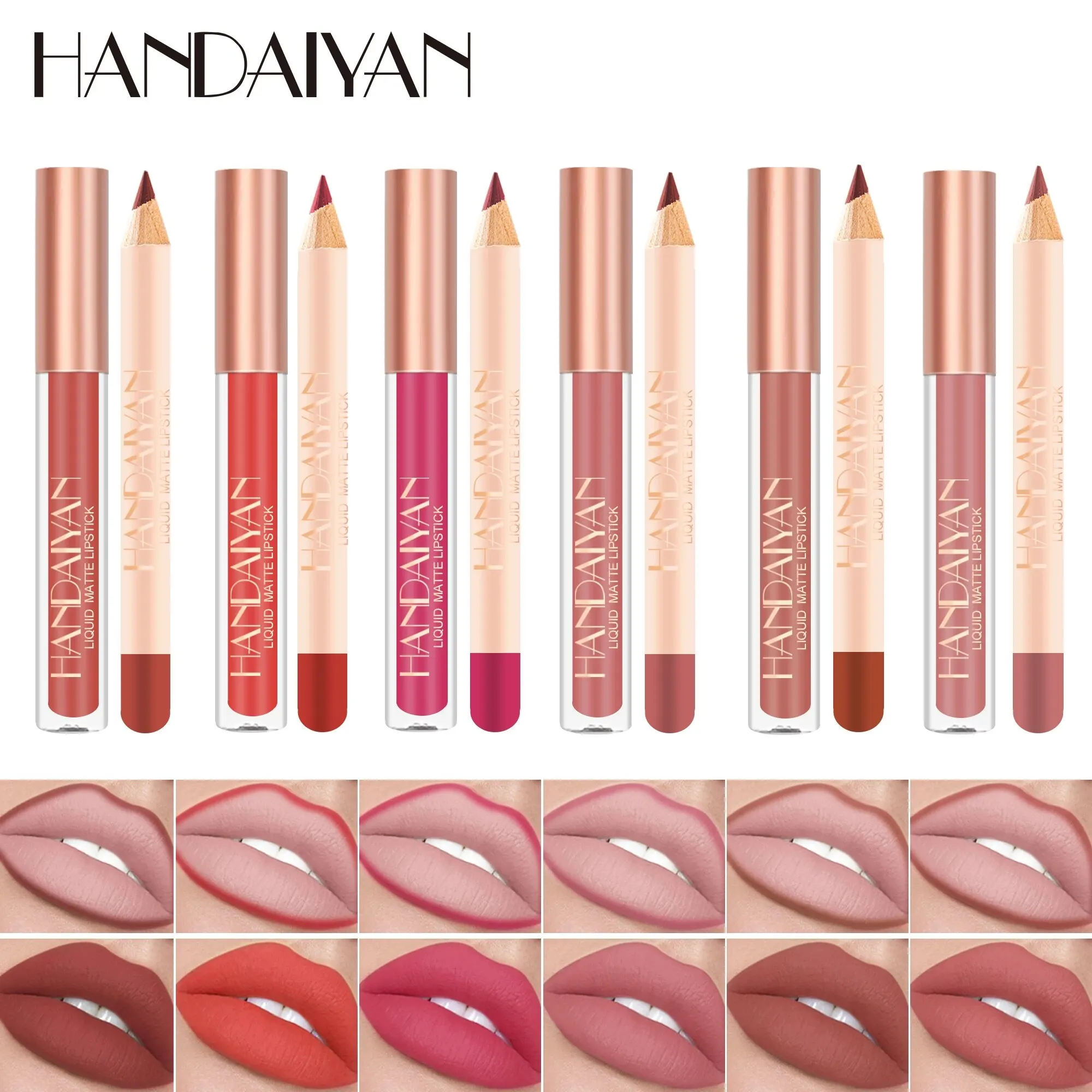 HANDAIYAN Lip Liner Lipgloss Set Matte Liquid Lipstick Long-Lasting Non-Stick Cup Not Fade Waterproof Nude Cosmetics 3