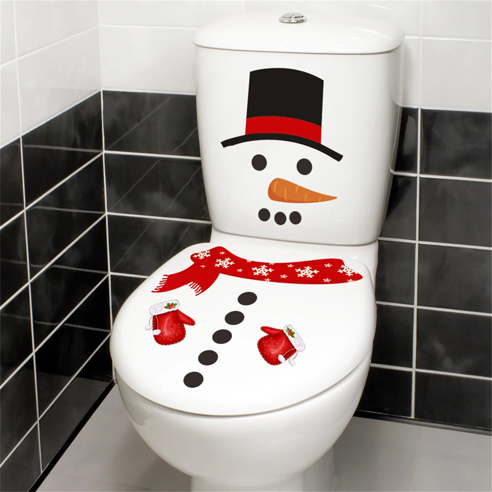 Christmas Snowman Toilet Decoration Self-adhesive Wall Stickers PVC Bathroom Cross Border Straight Toilet Stickers