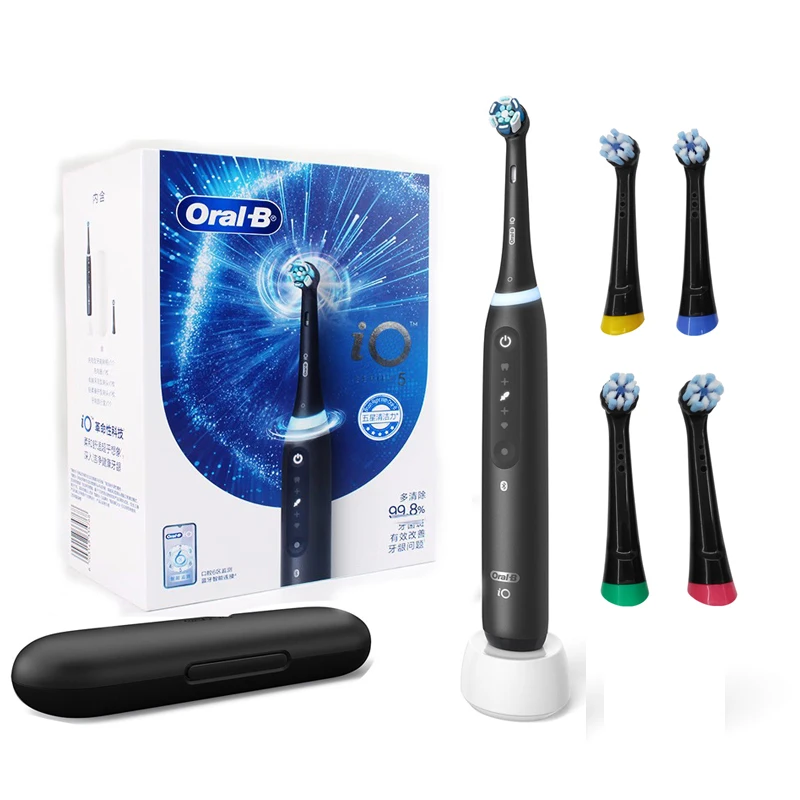 Oral B Io Series 5 Spazzolino Elettrico Con Custodia Da Viaggio Testine Extra Sensore Di Pressione Smart 5 Modalità Di Spazzolatura Denti Bianchi