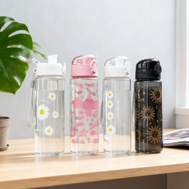 780ML Large Capacity Sports Transparent Water Bottle Leakproof Flower Plastic Drinking Bottles Outdoor Cycling Hiking Gym Jugs 4