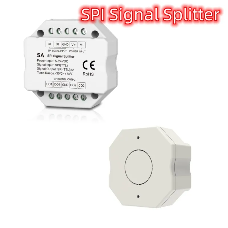 

SA SPI Signal Splitter Dual Way Led Amplifier DC5-24V 2 Group SPI (TTL) Signals Output Used For RGB or RGBW LED Strip Lights