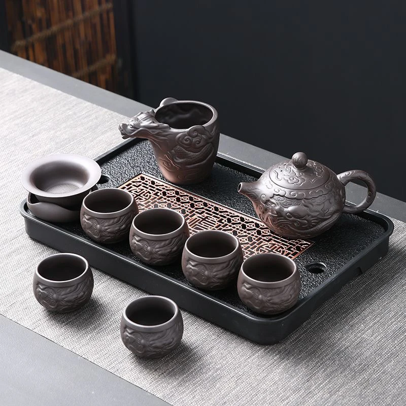Purple sand Kung fu tea set original miner home tea infuser set Chinese teapot cover bowl cup new model