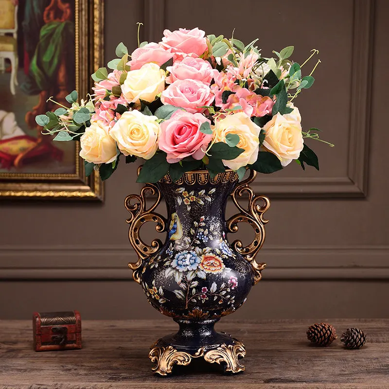 

Alice European Retro Reisn Vase Simulation Flower Arrangement Home Livingroom Decoration Ornaments TV Cabinet Porch Crafts Art