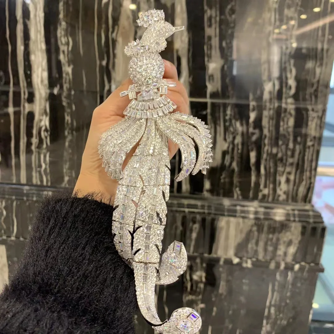 S47b6d6bc47d54fc9a98651aa00659e6cn big brooch luxury exaggerate bird phoenix brooch 925 sterling silver with cubic zircon vintage fine women jewelry 23*8CM