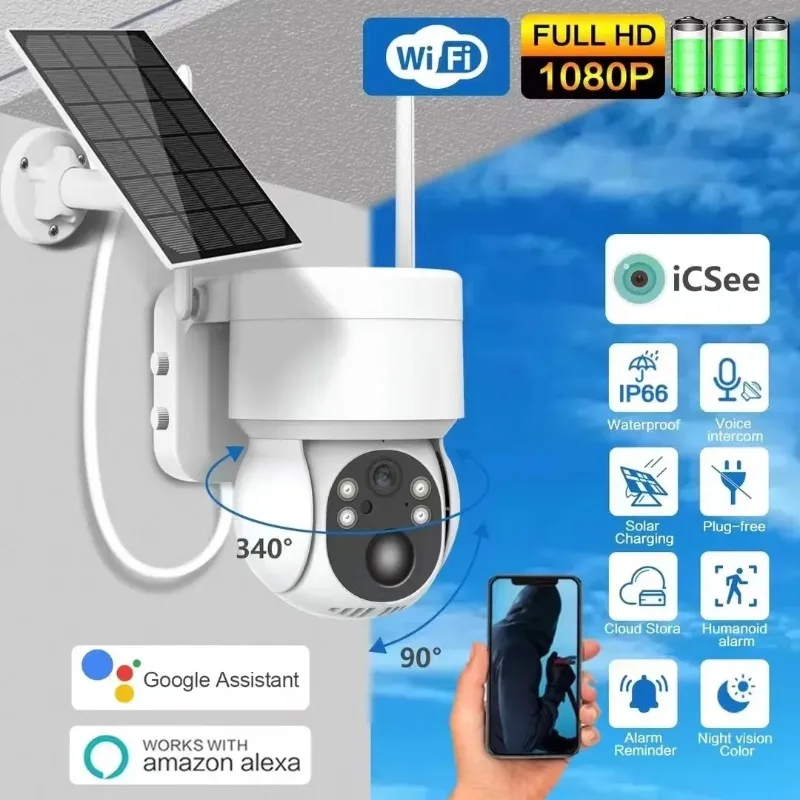 

1080P Full HD WIFI Solar Low Power Panel Powered Camera Monitoring Wireless Outdoor Security APP Remote View Network Cam Monitor