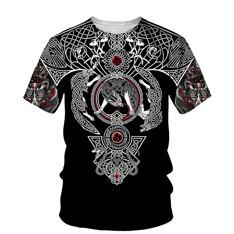 

Summer Men T-shirt Set 3D Print Viking Skull Men Short Sleeve Casual Fashion Streetwear Oversized Retro T-shirt Set For Men