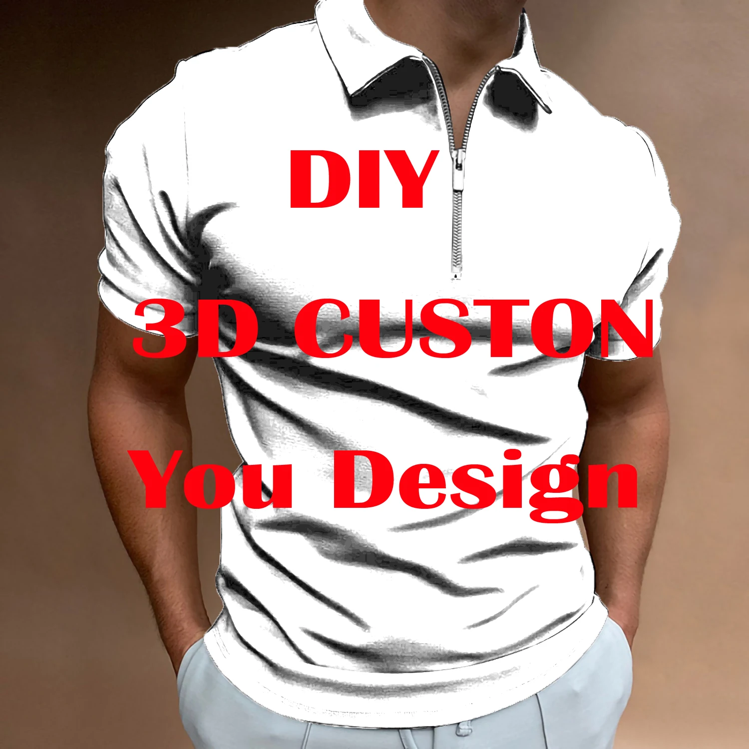 

DIY Custom Made 3D Print Polo Zipper Short Sleeve Shirt Women for Men Polo Shirt Drop Shipping