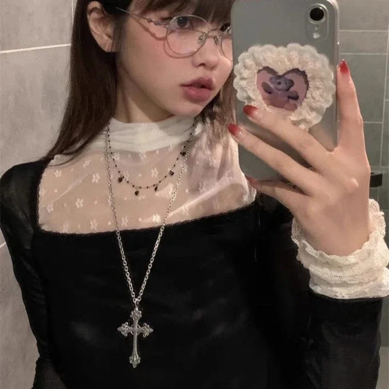 DAOCHONG Cross Long Chain Sweater Necklace for Women S925 Sterli 並行輸入品 : DAOCHONG S925 Sterling Silver Long Chain Sweater