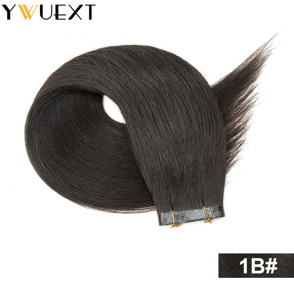 Light Yaki Straight Tape Weft Human Hair Extensions 40-50g Long Invisible Hair Bundles Natural Black PU Skin Weft Remy