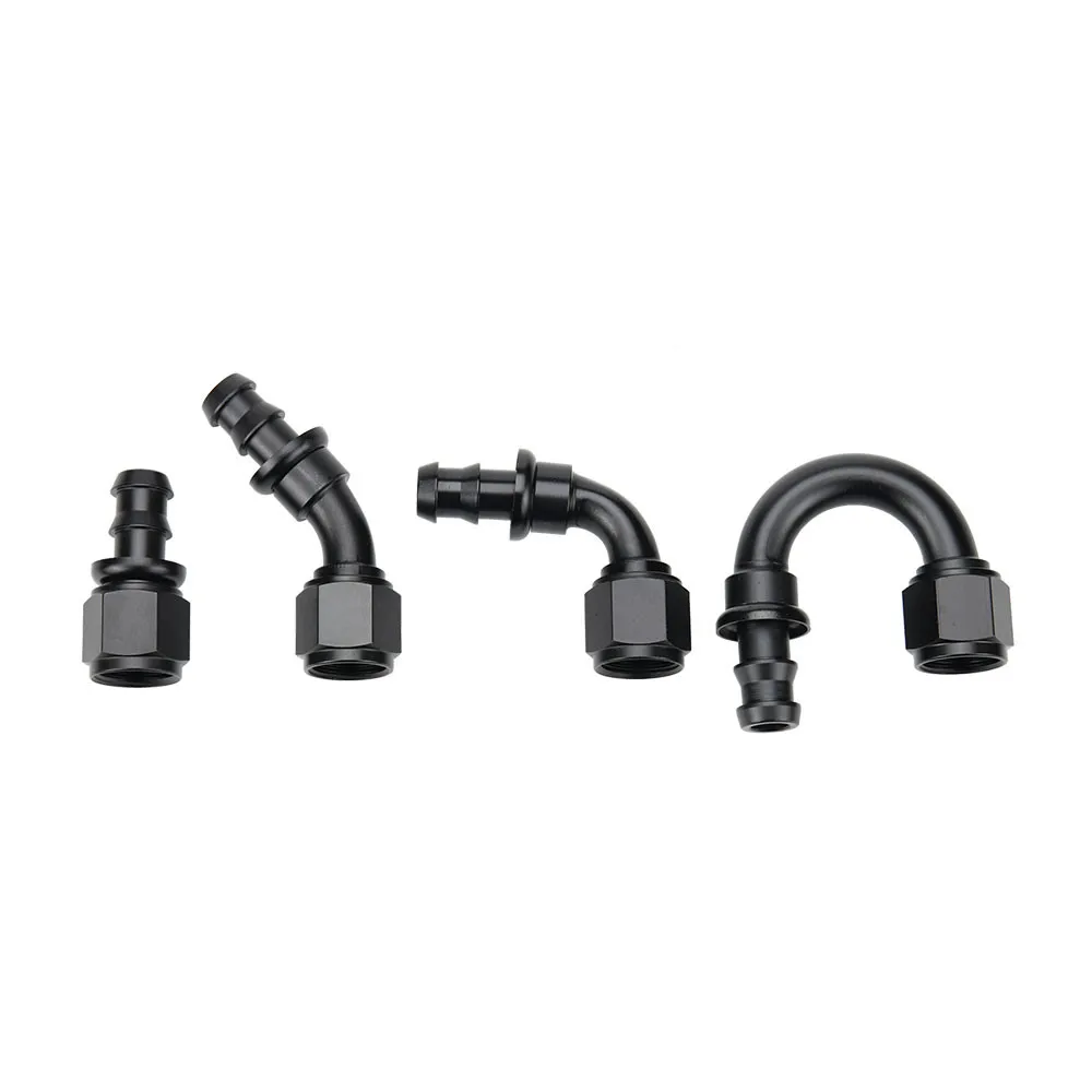 Push Lock Barb Type Hose End Fittings 4AN 6AN 8AN 10AN 12AN Straight 45 90 180 Degree For Rubber Line Oil Fuel Kits Hose Adaptor auto fasteners auto accessories hose fitting adapter