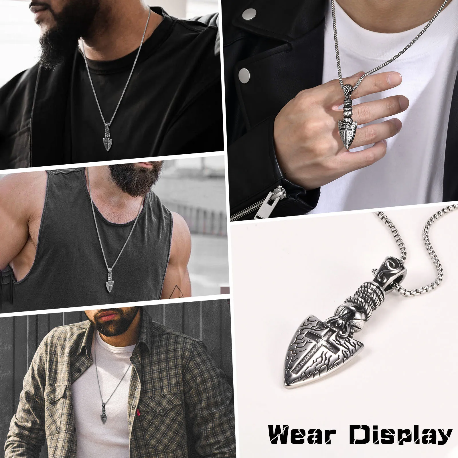 Mens Retro Arrow Headed Pendant Necklaces,  Rock Punk Nordic Norse Viking Cross Spear Collar, Hiphop Gifts Jewelry