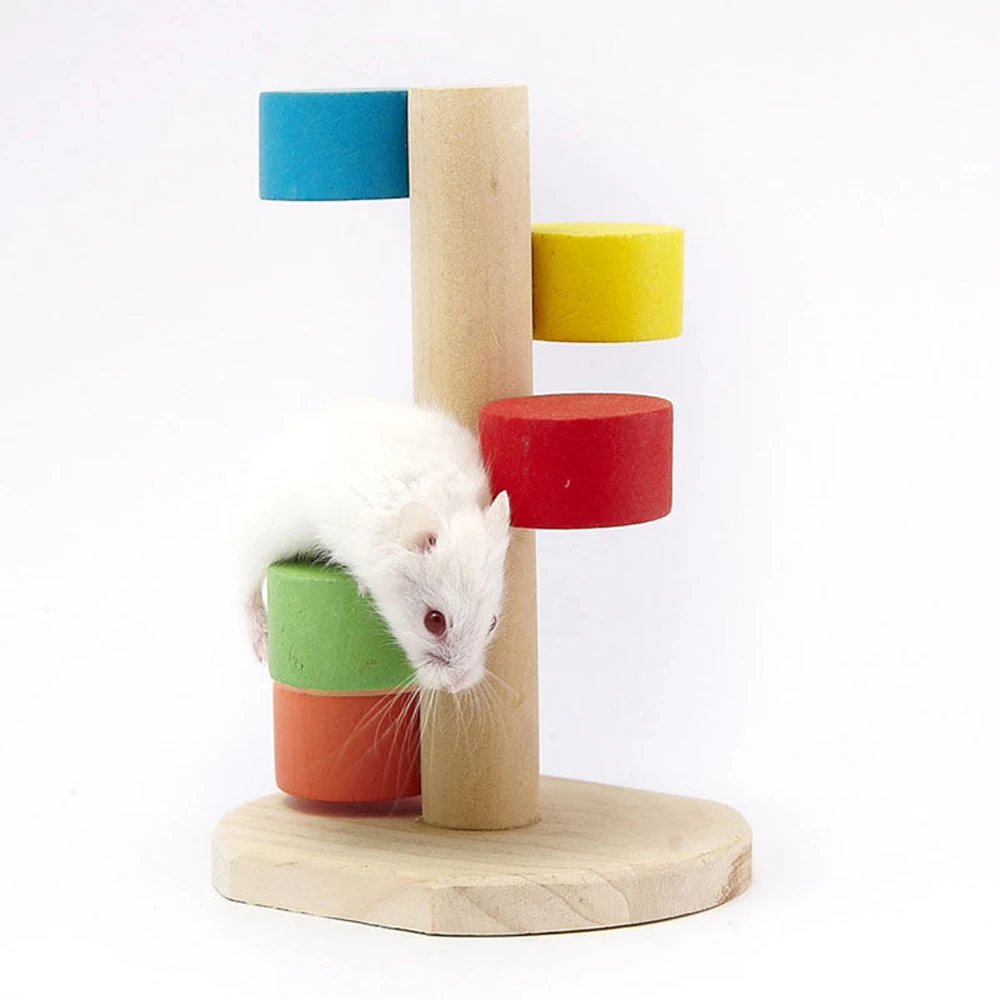 1pc Colorful Wooden Hamster Climbing Ladder Toy Solid Wood Chew Toy for Small Animal Bird Guinea Hamster Pet Play Cage Decor