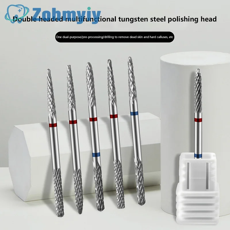 

Фрезы для ногтей из вольфрамовой стали с двойной головкой, Аксессуары для электрической полировальной машинки для удаления кутикулы и лака для ногтей