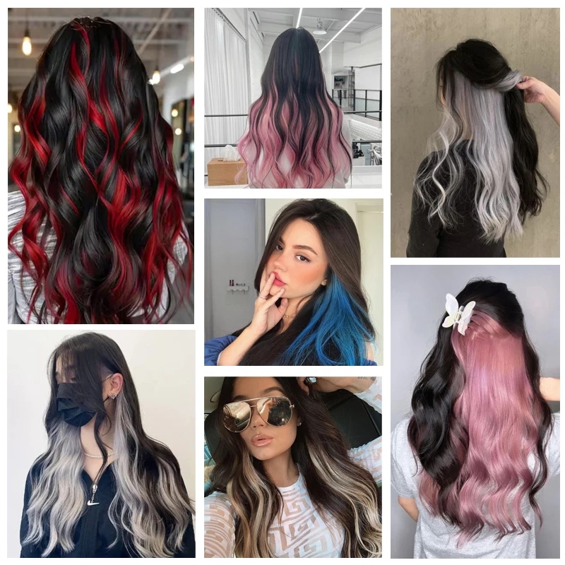 Wavy Colorful Clip in Hair Extensions Wig Synthetic 20inch Curly Hair Extensions Hairpiece for Women Daily Christmas Party Use