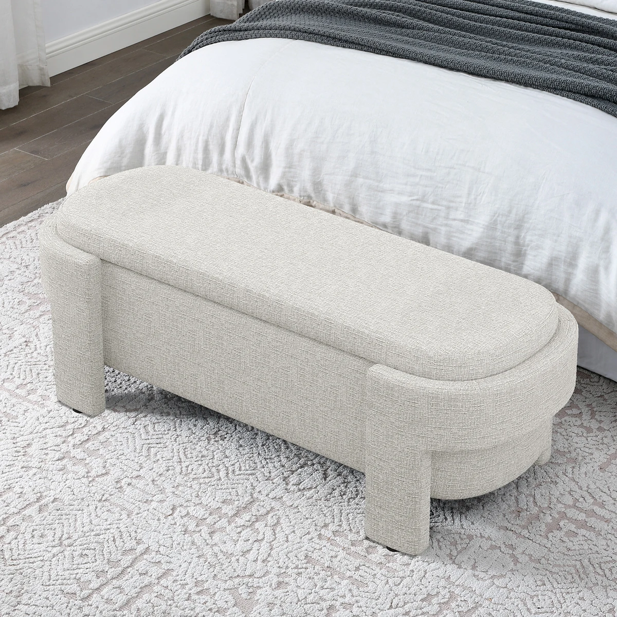 Linen Fabric Cushioned Bench with Large Storage Space, Thicken Cushion Pads Shoe Change Bench for Living Room Entryway Bedroom