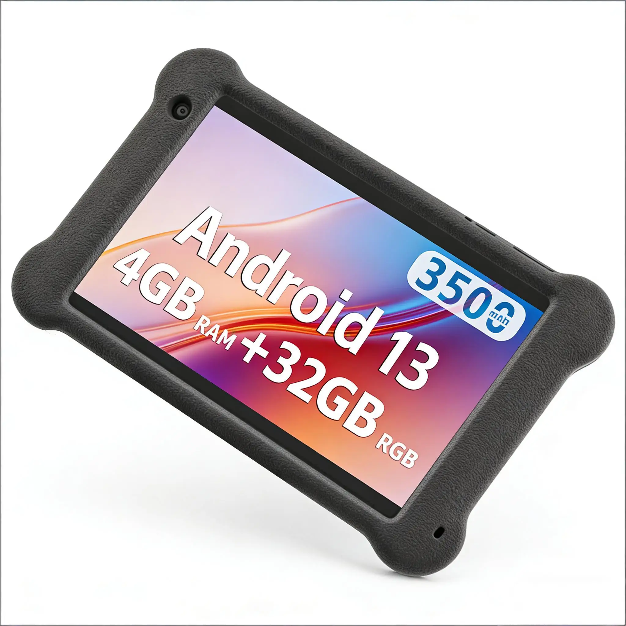 7인치 안드로이드 13 키즈 태블릿 4GB+32GB A133P 쿼드 코어 1024*600 IPS 디스플레이 3500mAh 2+5MP 카메라 WiFi 태블릿 회전식 케이스 포함