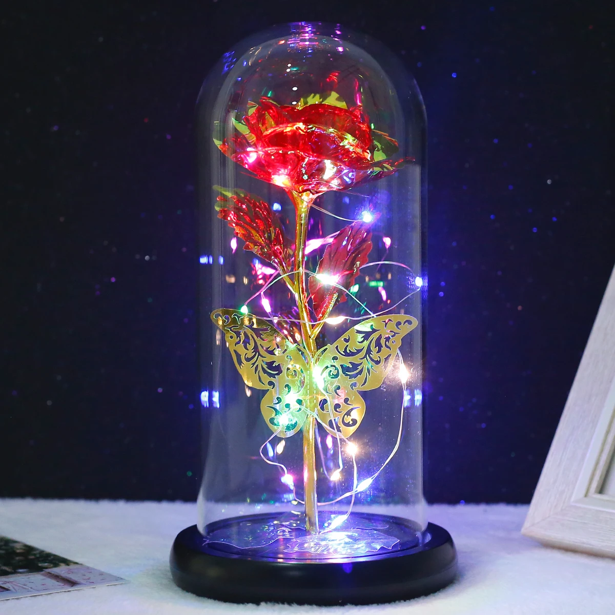 evivaworld Rosa LED in Cupola di Vetro - Regalo d'amore eterno
