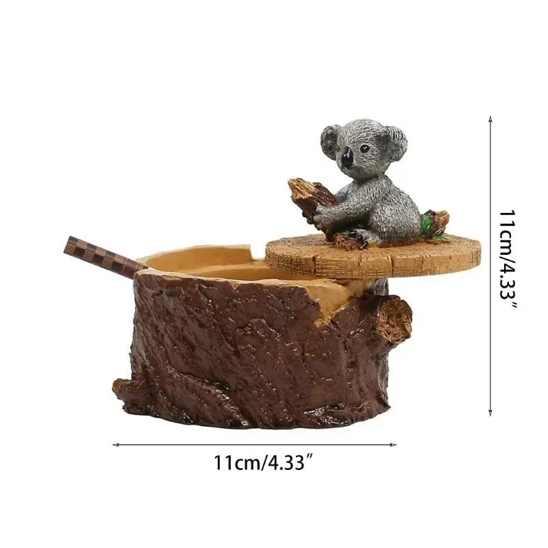 Charming Decorative Storage Tree-Stump Shaped Pot Adorable Red Owl Statue for Small Item Organization