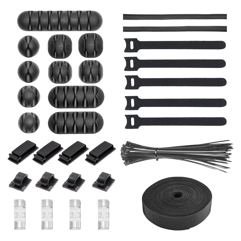 

131Pcs Management Cord Organizer Kit Self Adhesive Cable Clip Holders Fastening Cable Ties Hook Loop Cable Straps