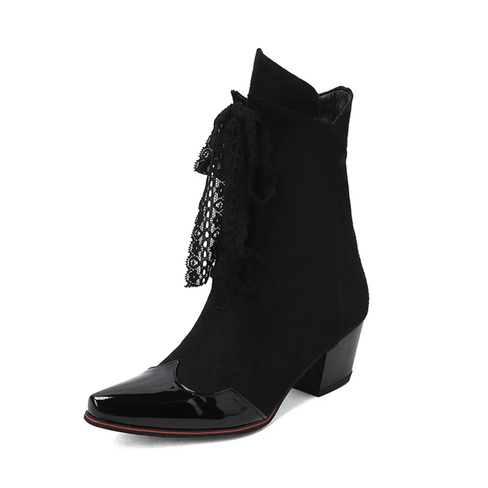 

Botas De Mujer Autumn Winter Square Head Western Boot Women High Heels Fashion Lace Cross Strap Platform Shoes Big Size 48 Z1