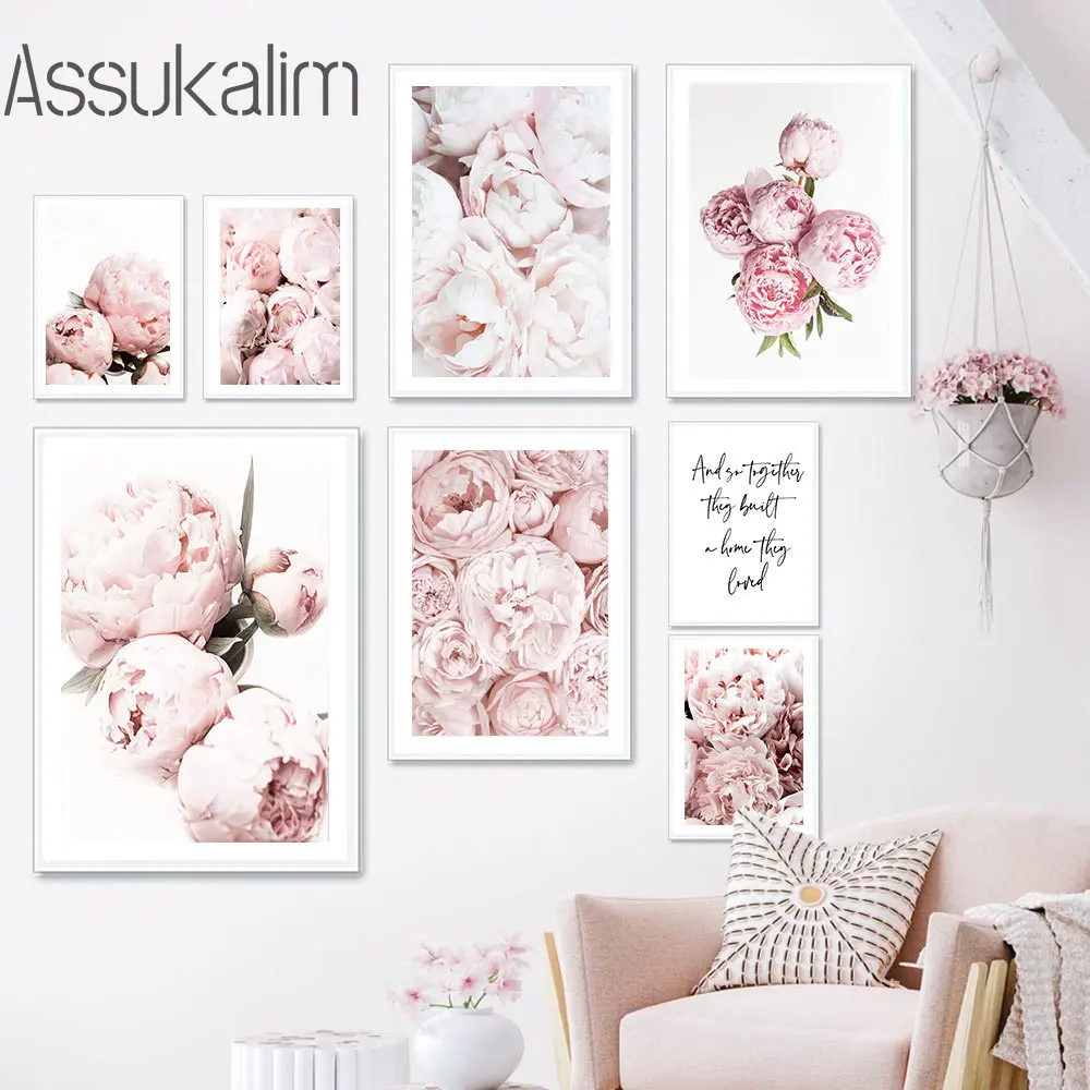 

Pink Flowers Wall Art Decor Rose Print Pictures Peony Painting Posters Blooming Art Prints Nordic Poster Living Room Decoration